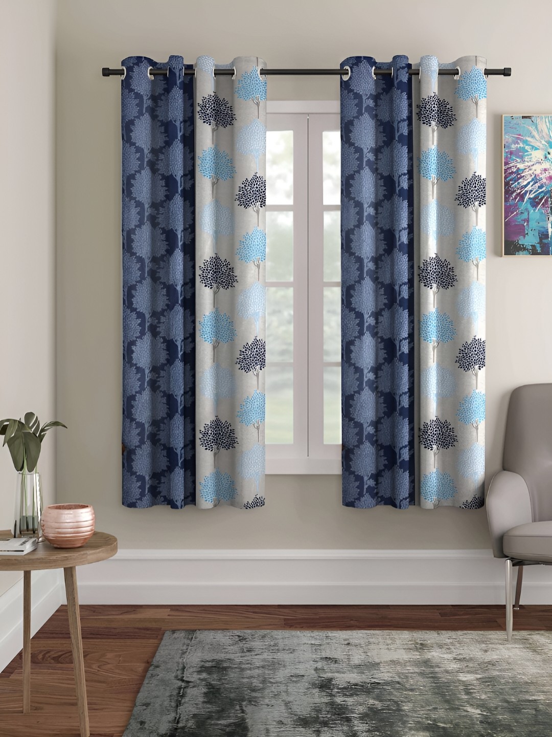 

ERIC LONDON Blue & Grey 2 Pieces Ethnic Motifs Printed Room Darkening Window Curtains