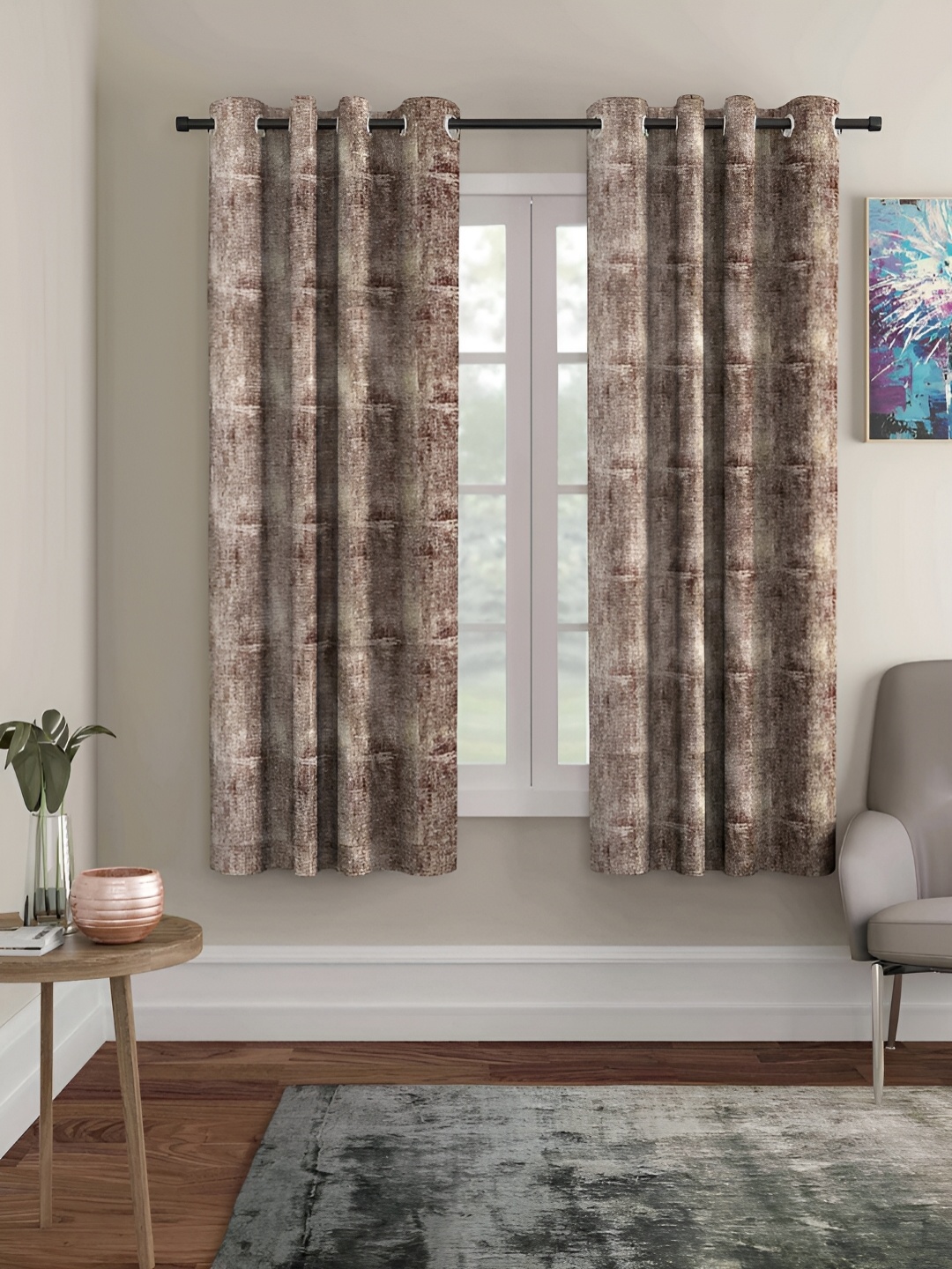 

ERIC LONDON Brown 2 Pieces Abstract Printed Room Darkening Window Curtains