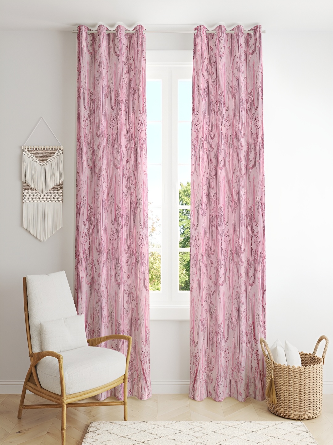 ERIC LONDON Pink & Burgundy 2 Pieces Floral Printed Room Darkening Door Curtains