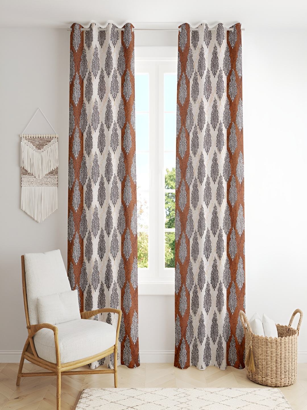 

ERIC LONDON Brown & Beige 2 Pieces Ethnic Motifs Printed Room Darkening Long Door Curtains