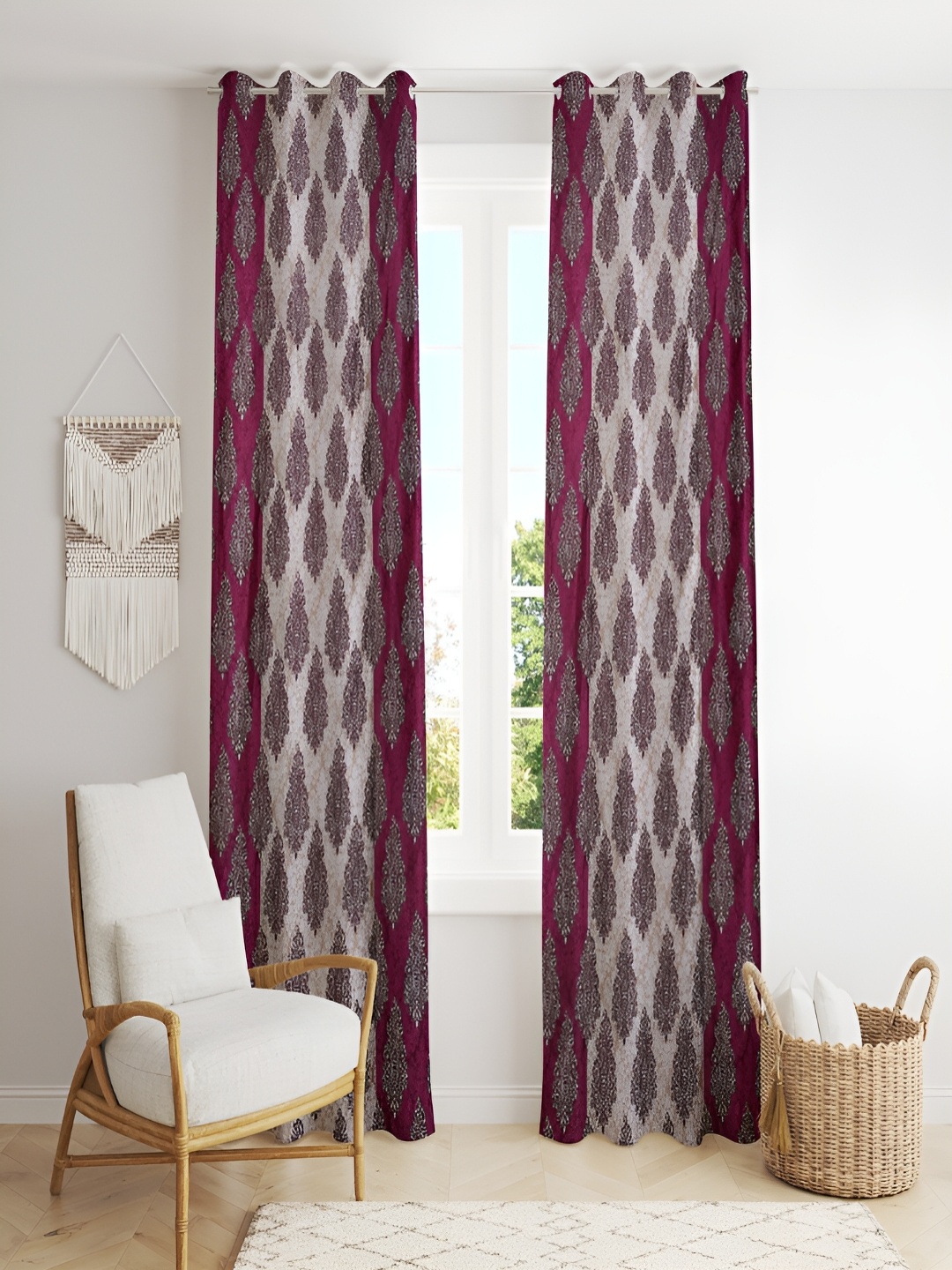 

ERIC LONDON Purple & Beige 2 Pieces Printed Room Darkening Long Door Curtains