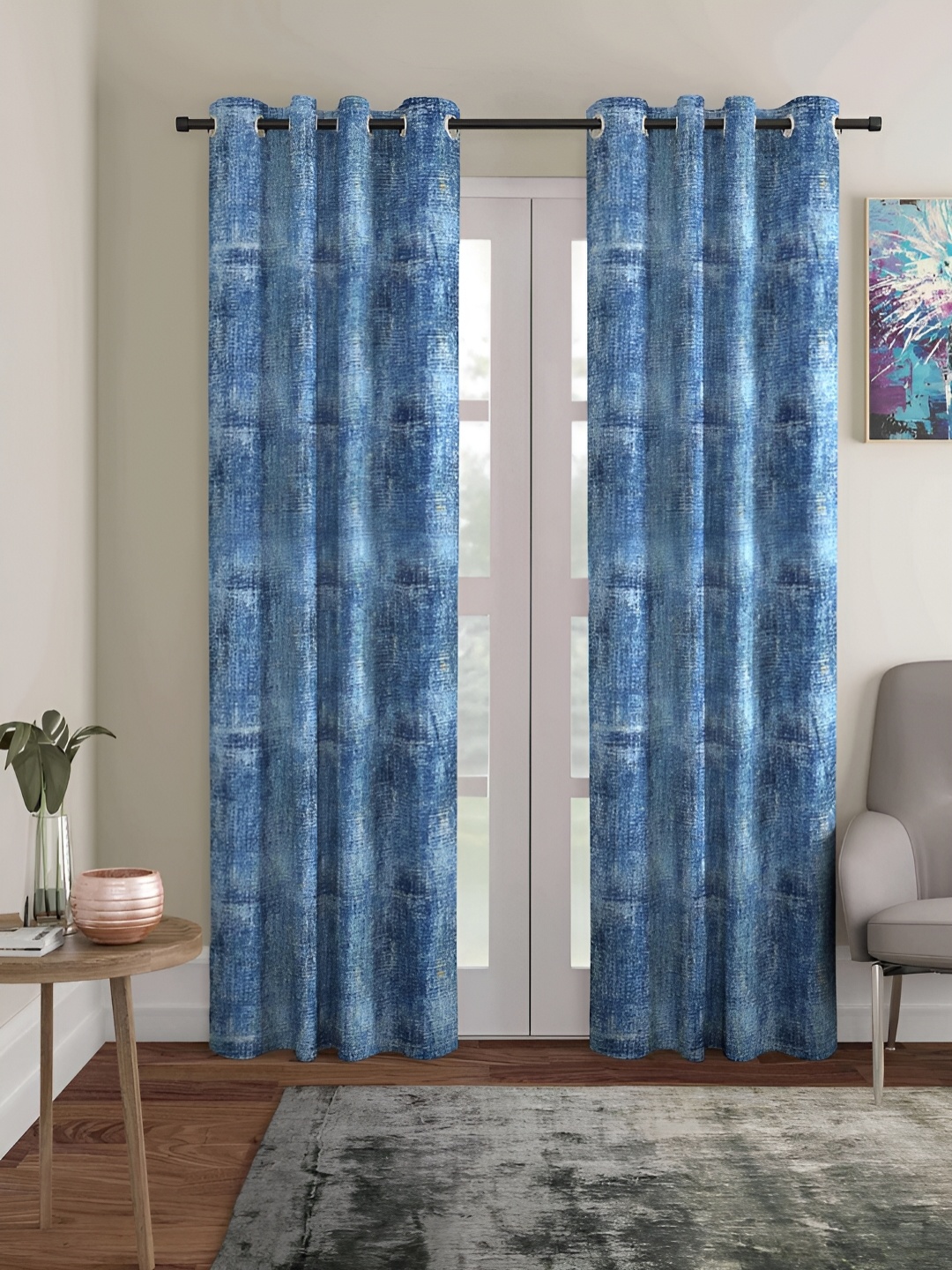 

ERIC LONDON Blue 2 Pieces Abstract Printed Room Darkening Door Curtains