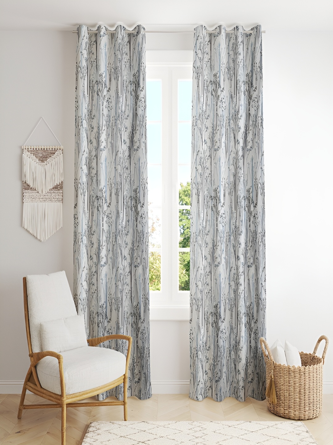 

ERIC LONDON Blue & Black 2 Pieces Floral Printed Room Darkening Door Curtains