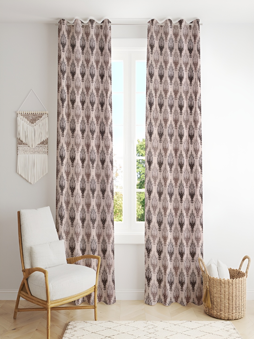 

ERIC LONDON Beige& Brown 2 Pieces Ethnic Motifs Printed Room Darkening Long Door Curtains