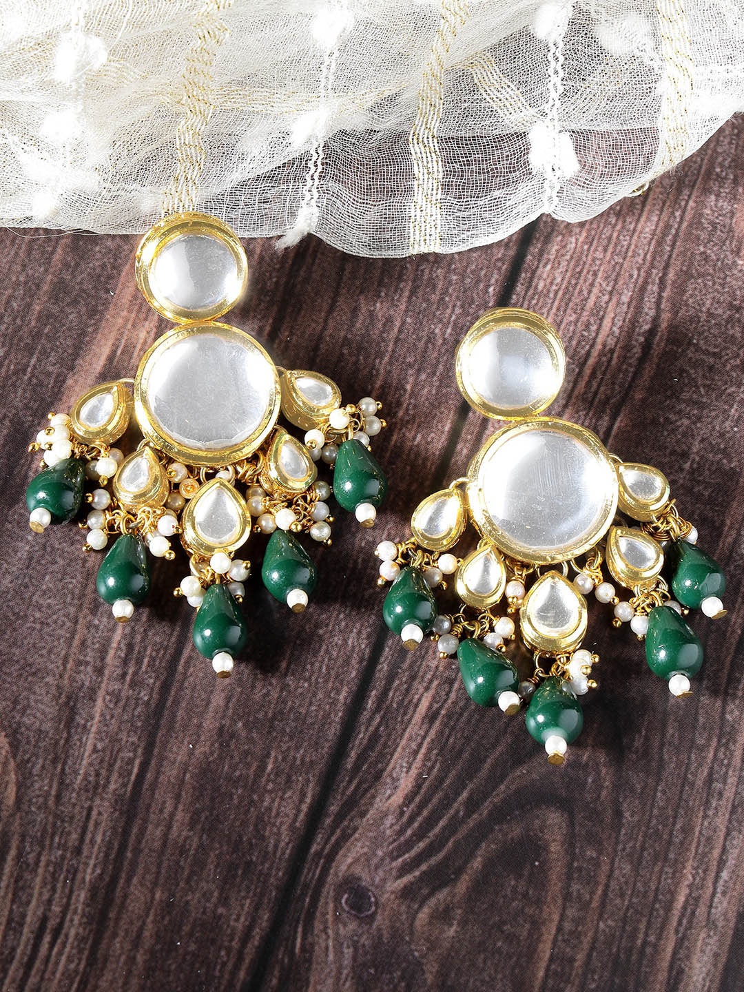 

KARATCART Gold Plated Kundan Stoned Drop Earrings, Green