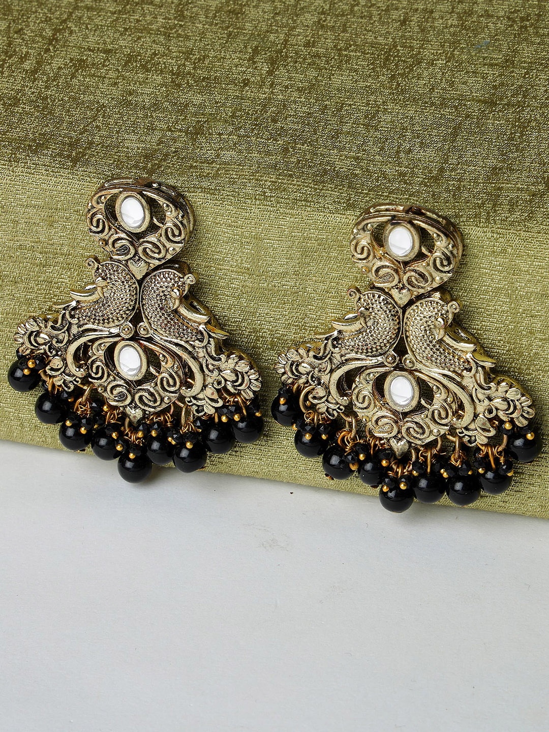 

KARATCART Gold Plated Peacock Shaped Peacock Design Antique Drop Earrings, Black