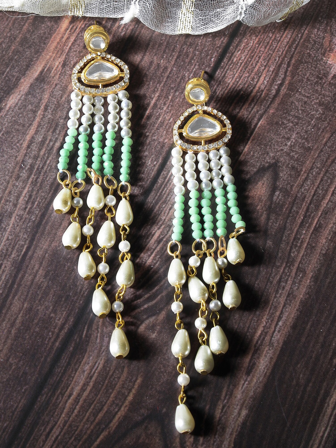 

KARATCART Gold-Plated Kundan Studded Drop Earrings, Lime green