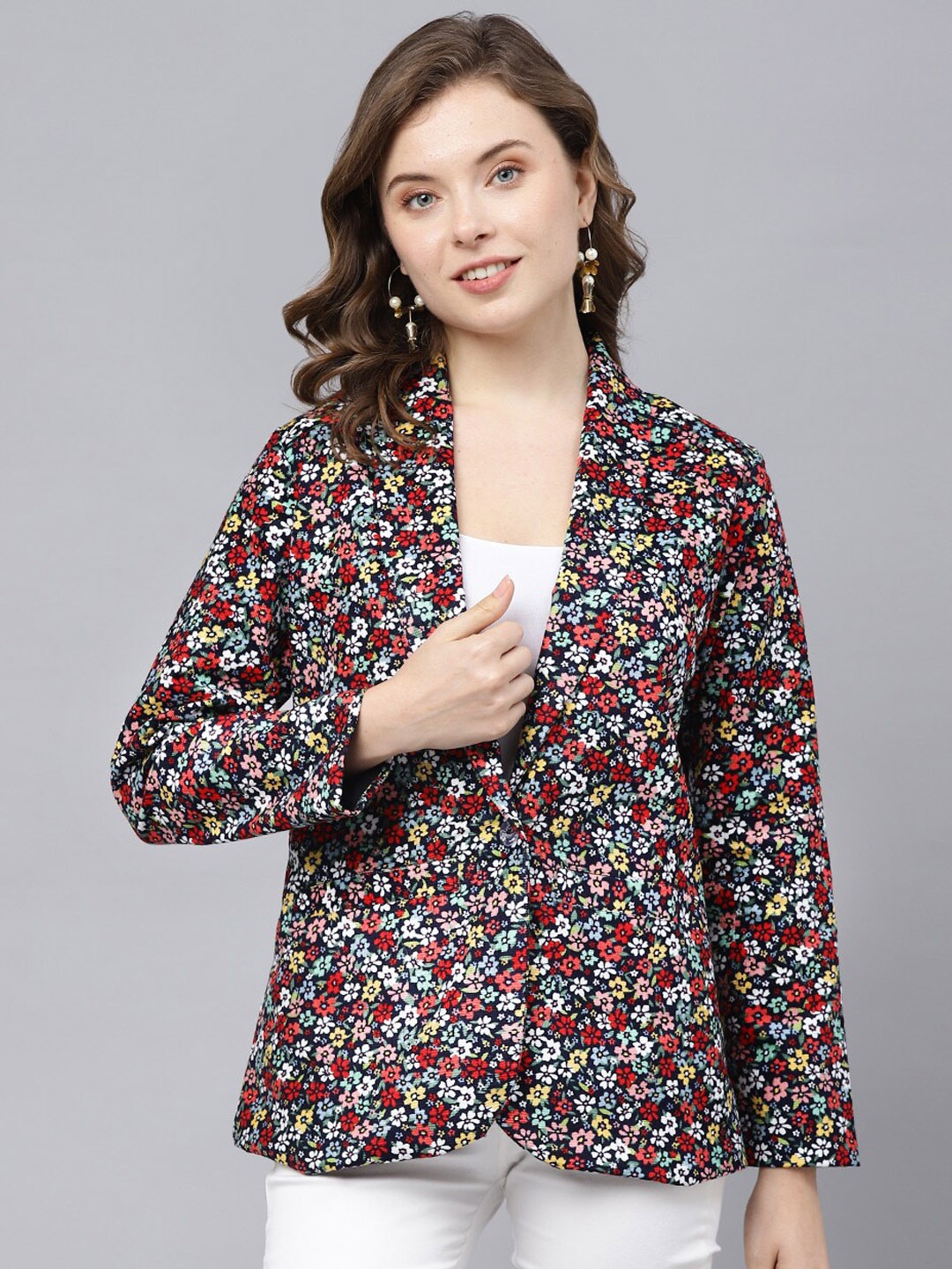 

DEEBACO Women's Floral Print Shawl Collar Cotrise Blazer, Black