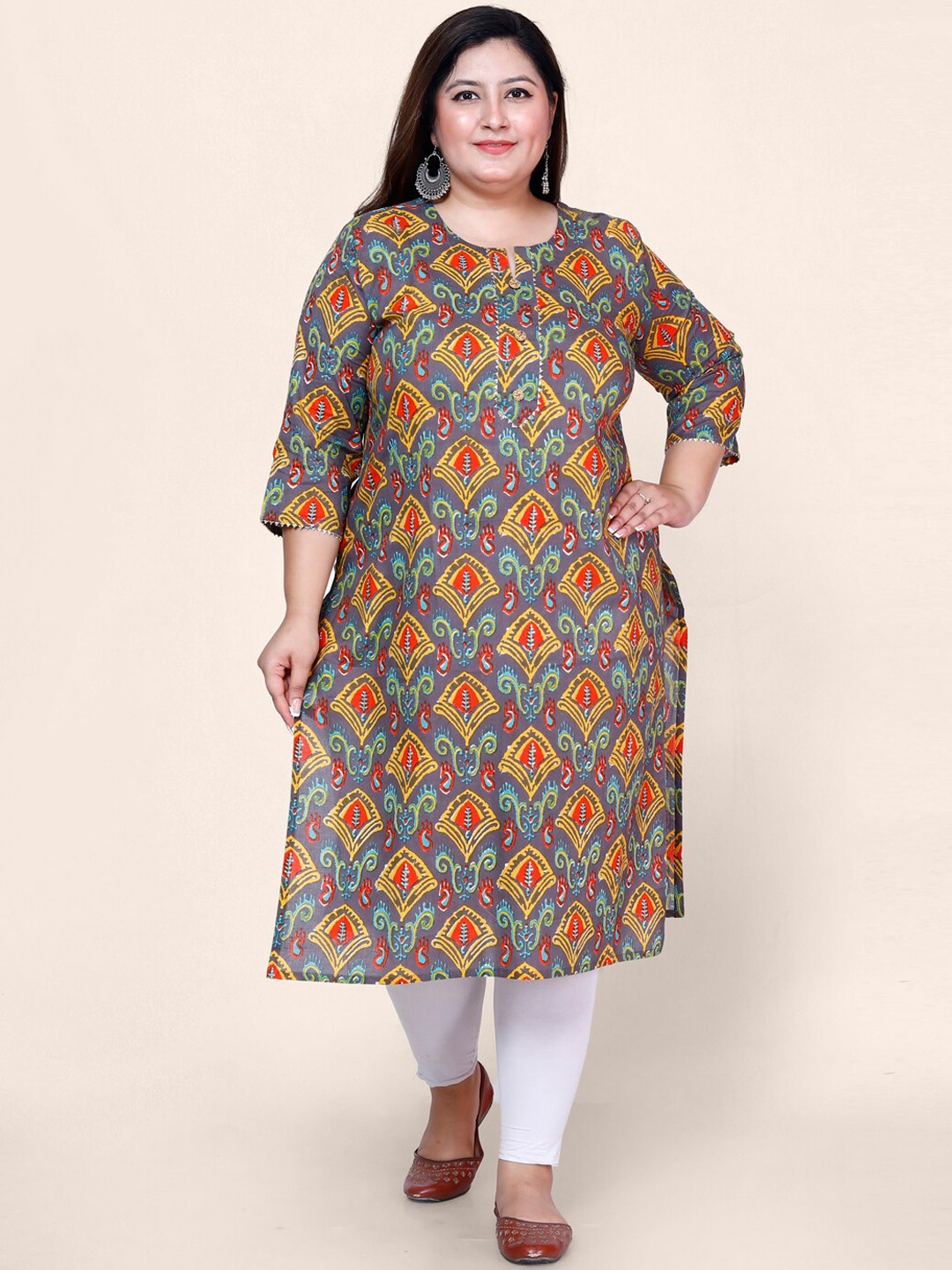 

Jevi Prints Plus Size Ethnic Motifs Printed Gotta Patti Block Print Cotton Kurta, Purple