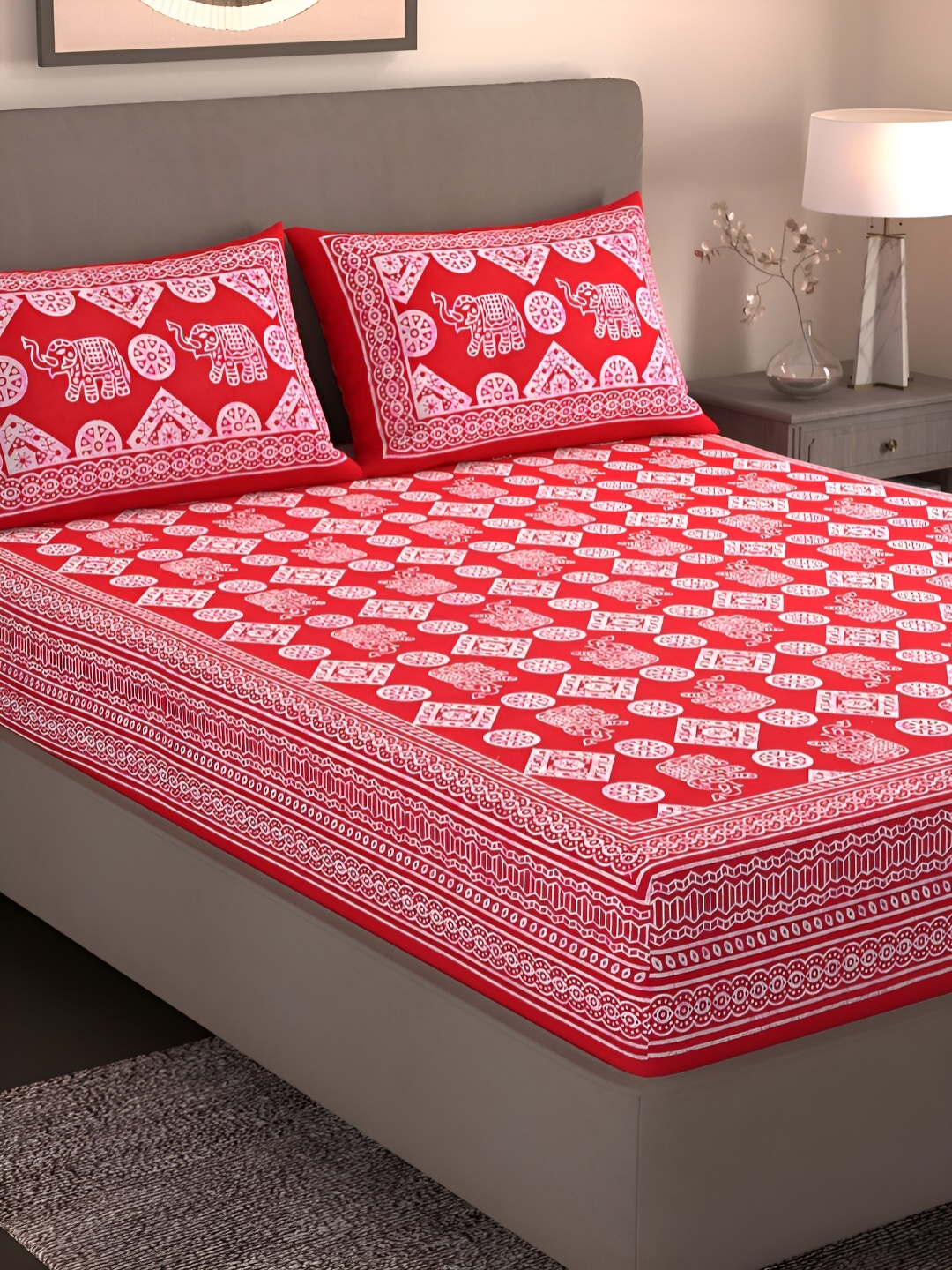 

Homez Sparrow Maroon Ethnic Motifs Pure Cotton 160 TC King Bedsheet With 2 Pillow Covers