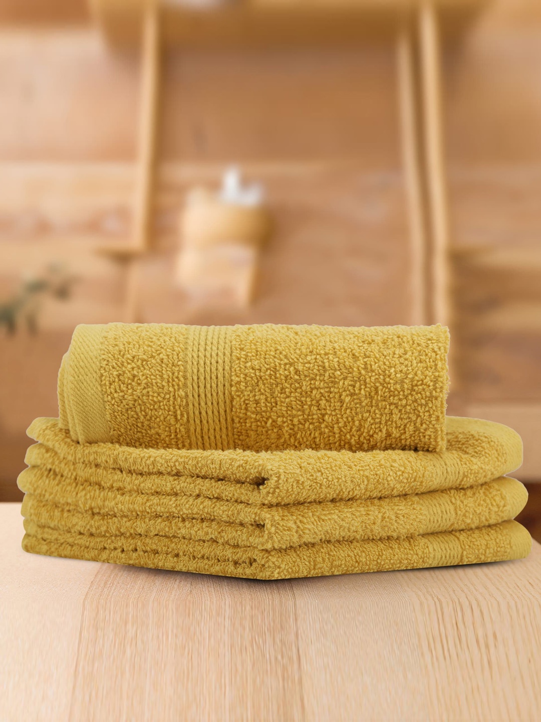 

LUSH & BEYOND Mustard Yellow 4 Pieces Pure Cotton 500 GSM Solid Face Towels