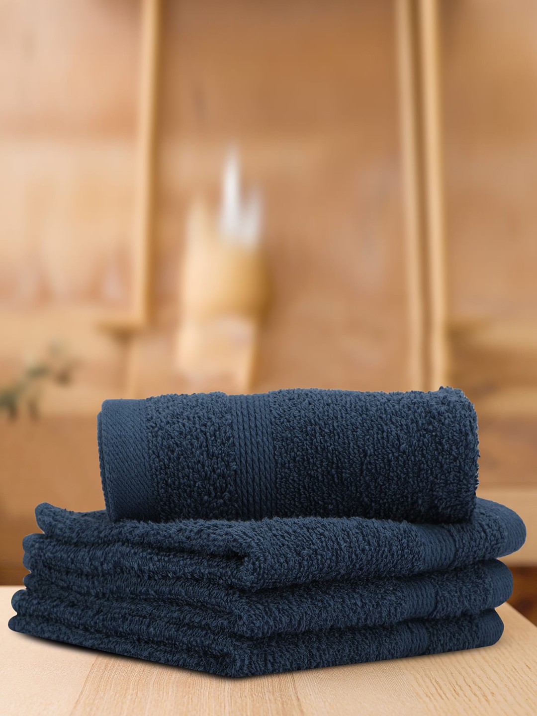 

LUSH & BEYOND Navy Blue 4 Pieces Cotton 500 GSM Solid Face Towel Set