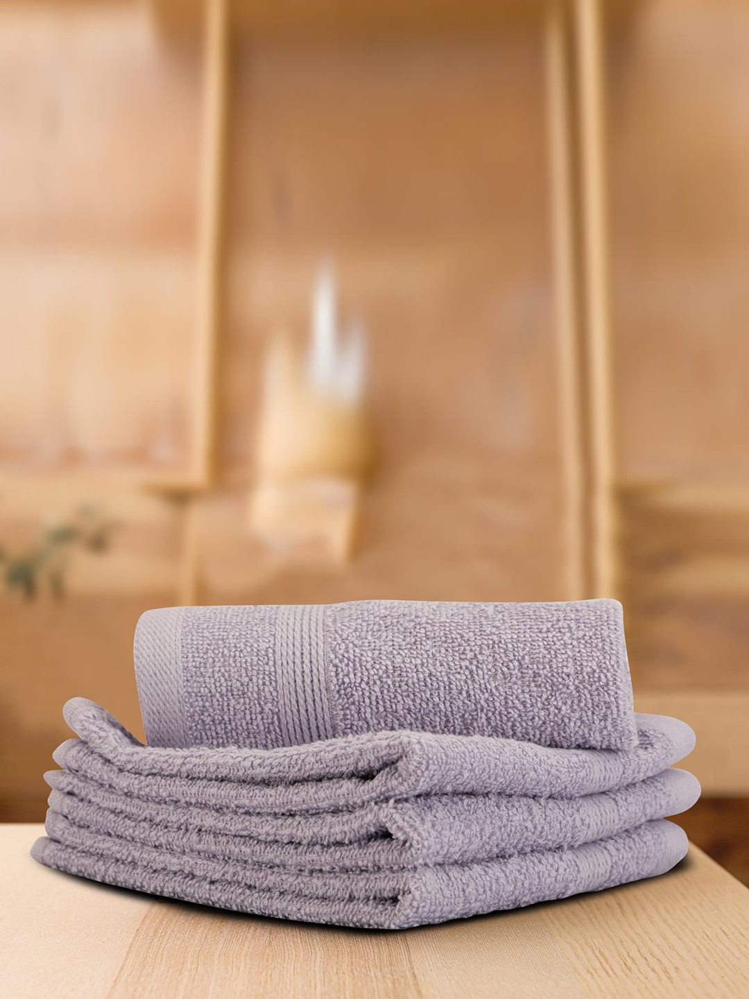 

LUSH & BEYOND Lavender 4 Pieces Cotton 500 GSM Solid Face Towel Set