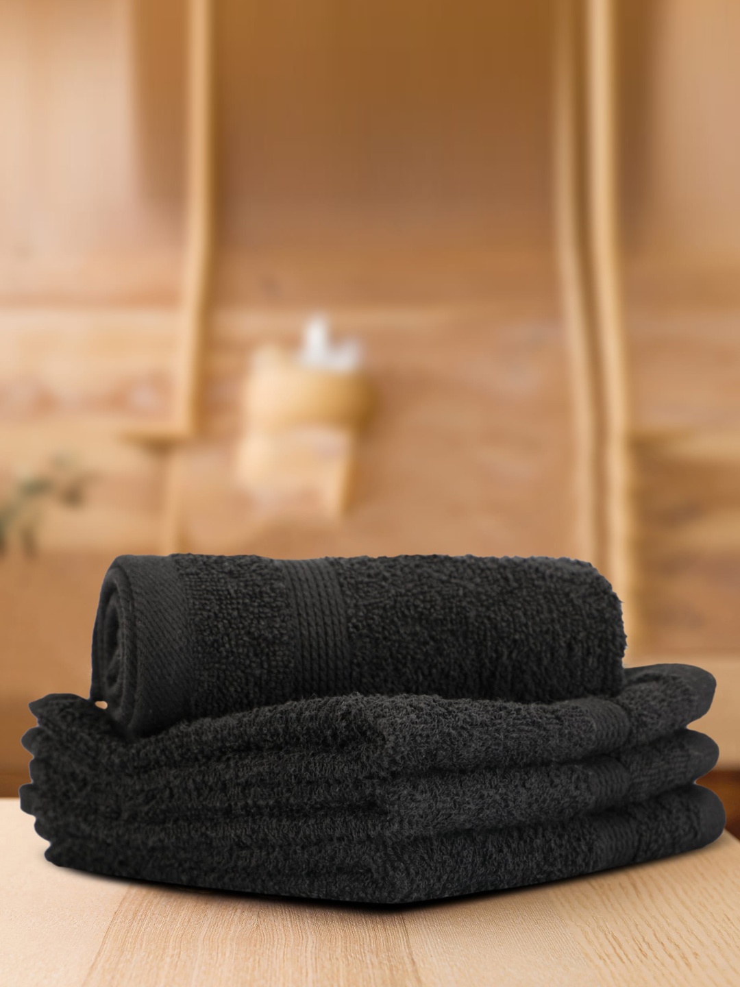 

LUSH & BEYOND Black 4 Pieces Cotton 500 GSM Solid Face Towel Set