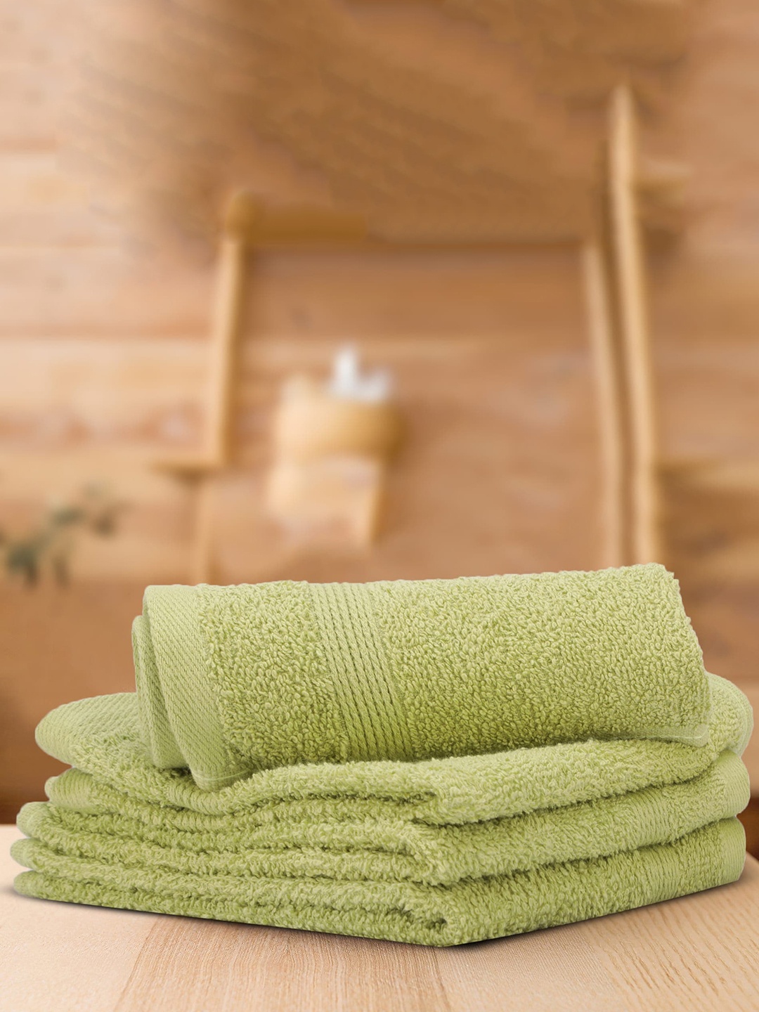 

LUSH & BEYOND Lime Green 4 Pieces Cotton 500 GSM Solid Face Towel Set