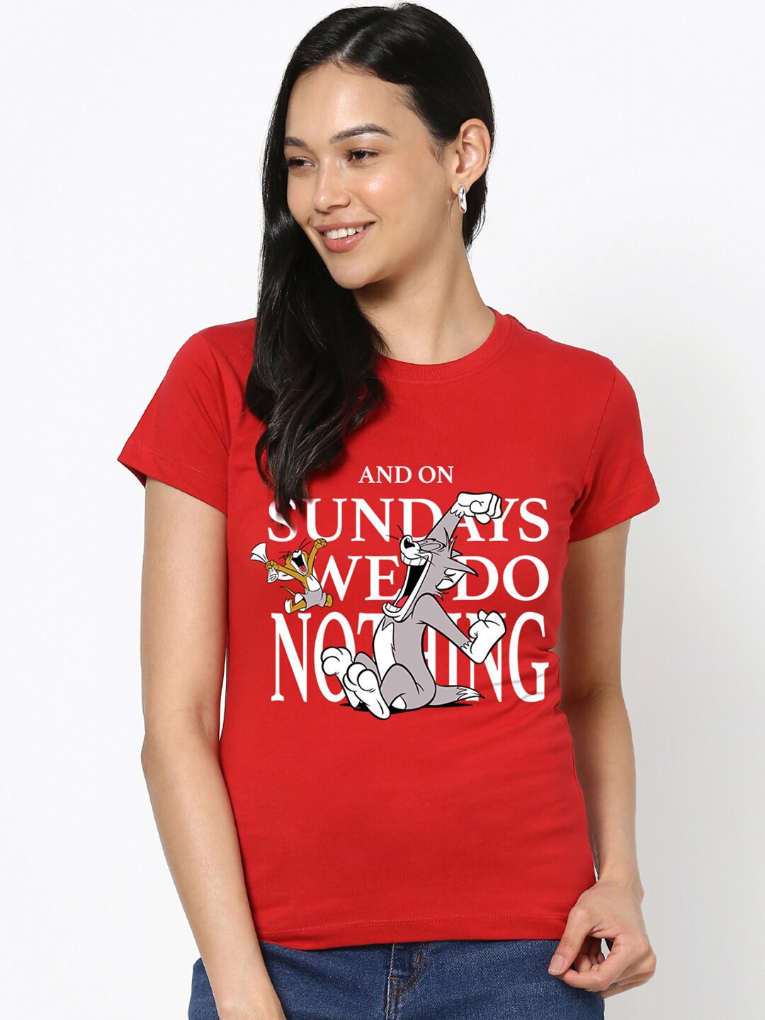 

Bewakoof Tom & Jerry Printed Cotton T-shirt, Red