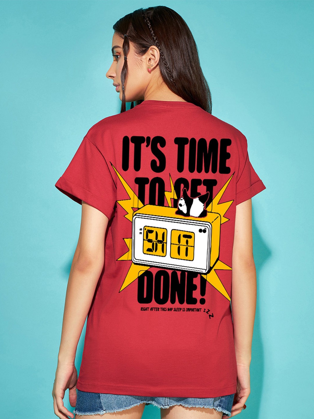 

Bewakoof Red Typography Printed Round Neck Short Sleeves Cotton Relaxed Fit T-shirt