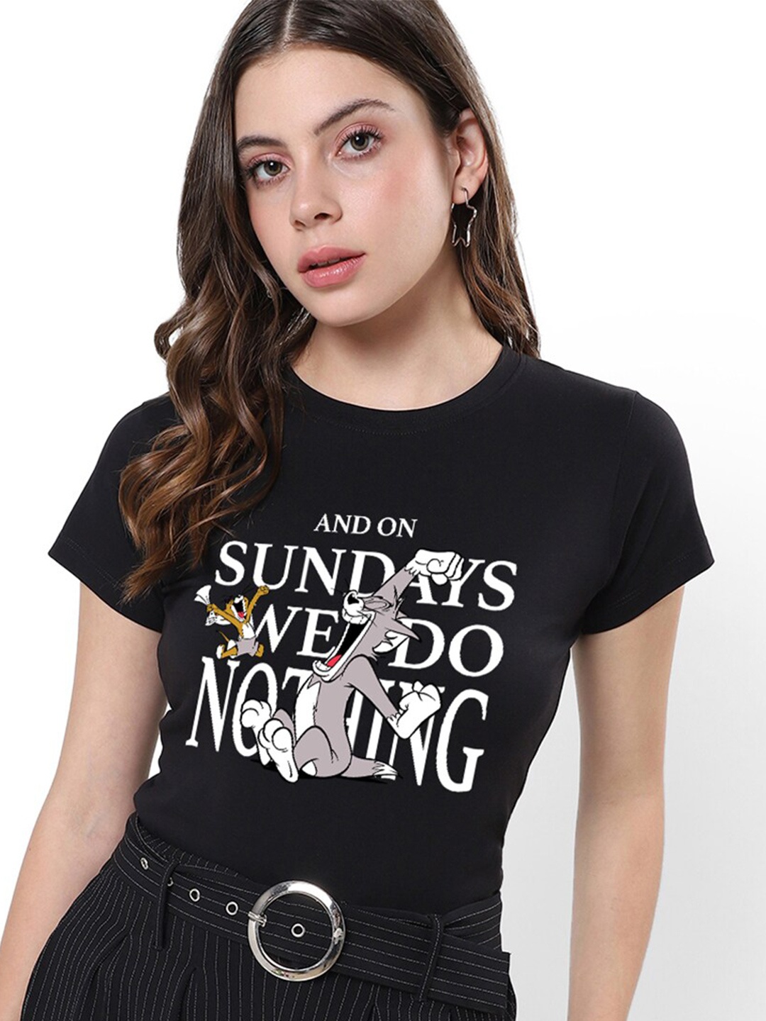 

Bewakoof Tom & Jerry Printed Cotton T-shirt, Black