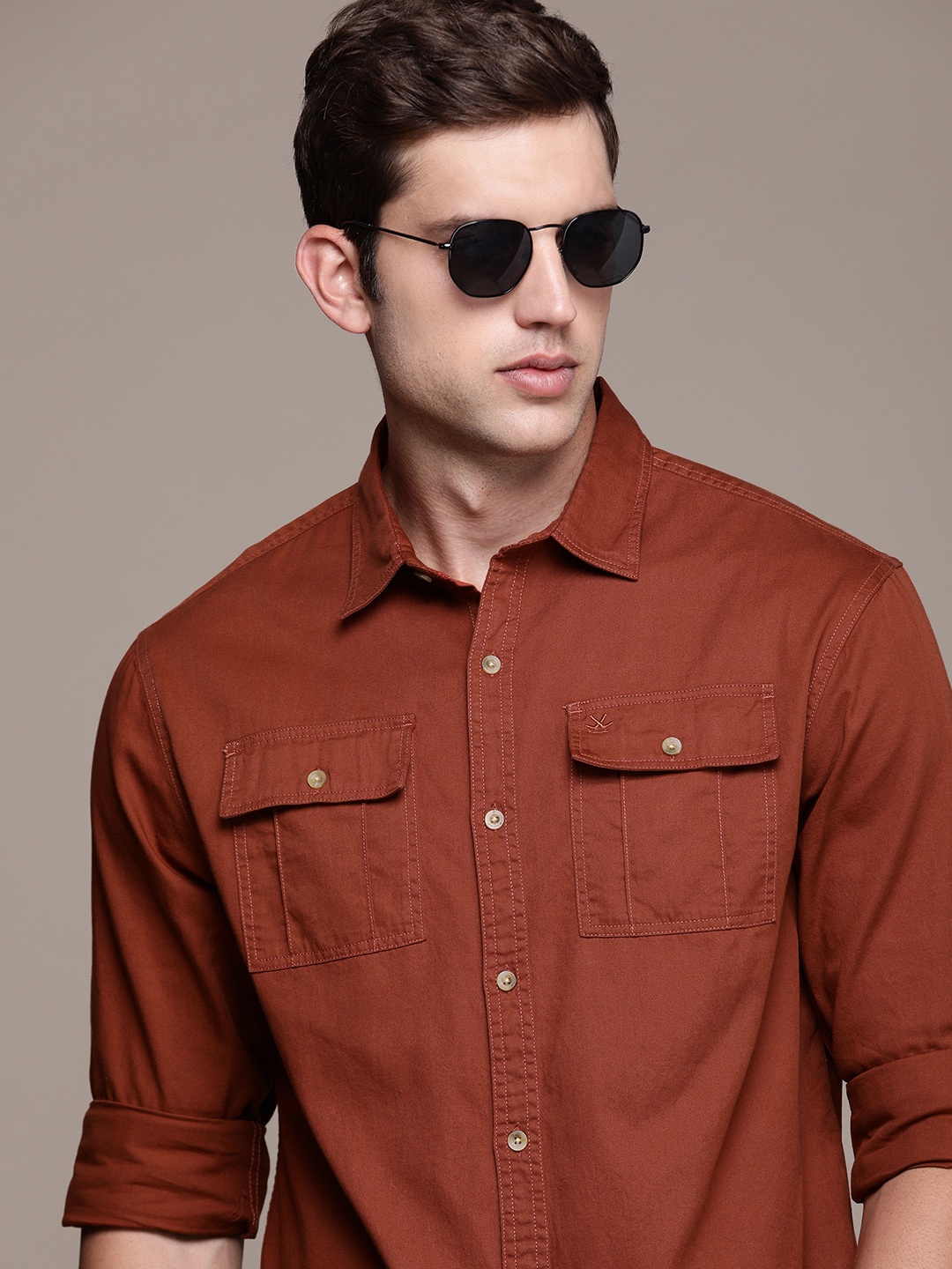 

WROGN Pure Cotton Regular Fit Casual Shirt, Rust