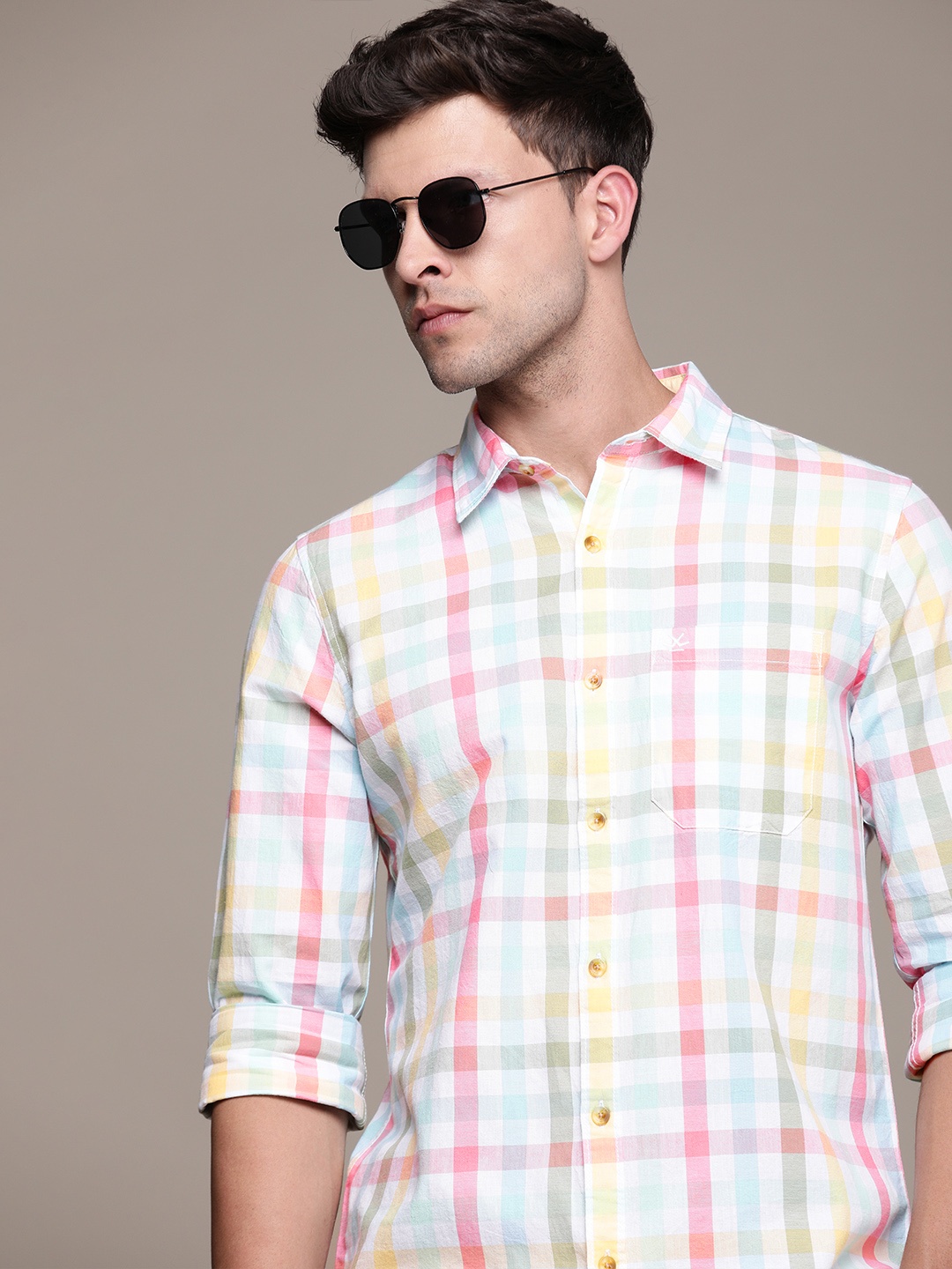 

WROGN Slim Fit Checked Pure Cotton Casual Shirt, Multi