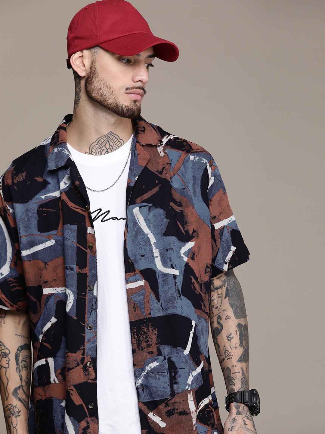 

WROGN Printed Casual Shirt, Navy blue
