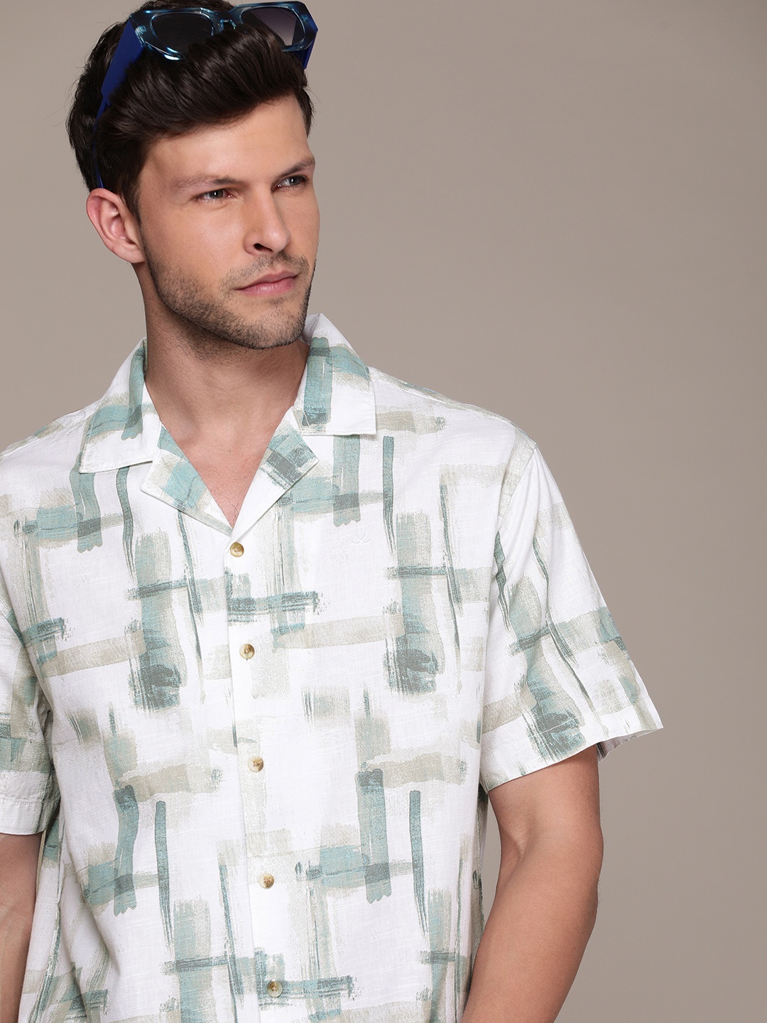 

WROGN Men Pure Cotton Printed Casual Shirt, White
