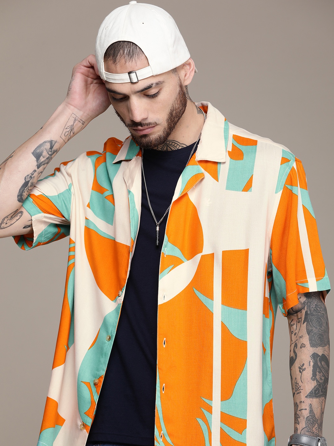 

WROGN Printed Casual Shirt, Cream