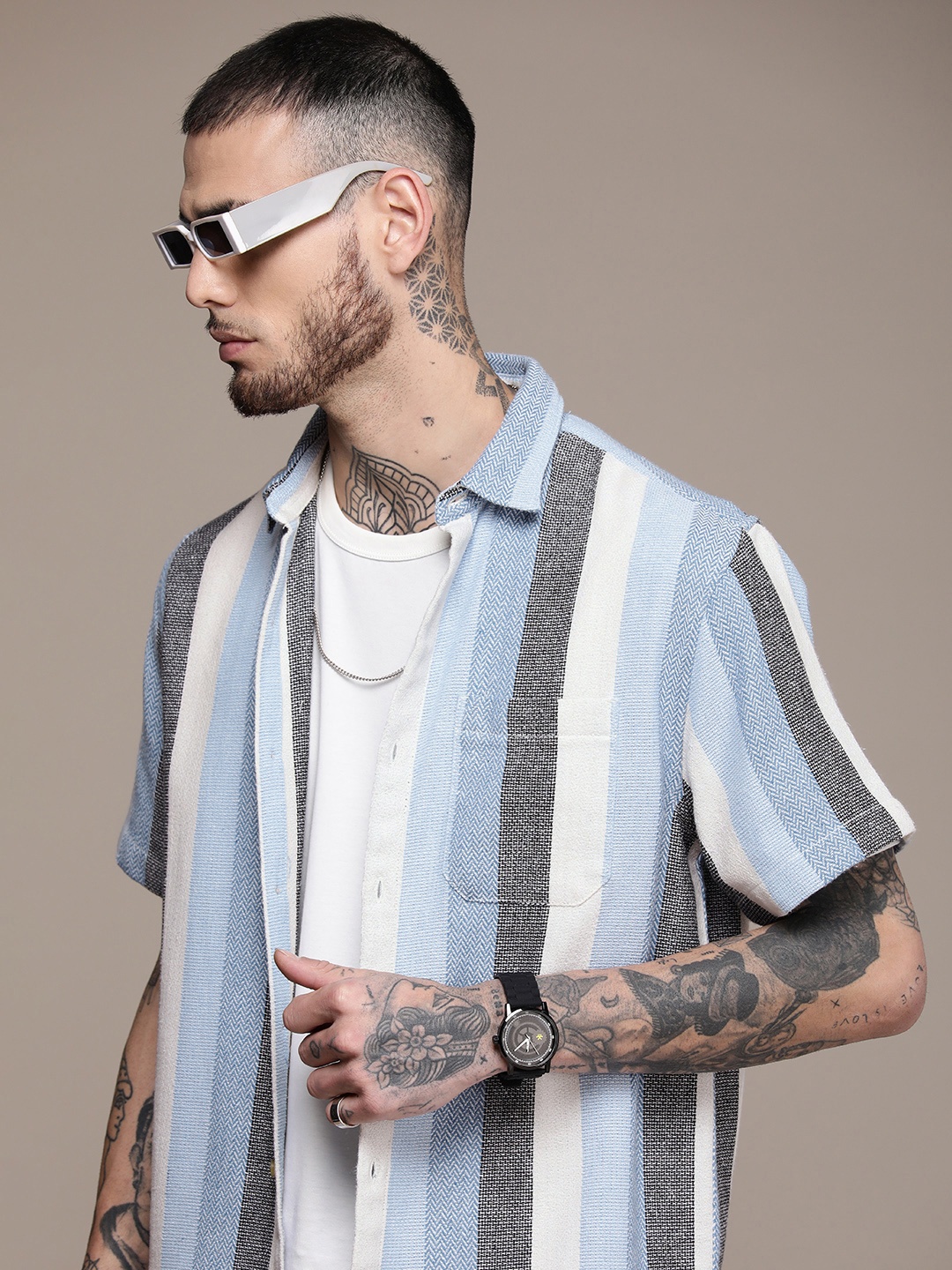 

WROGN Striped Casual Shirt, Blue