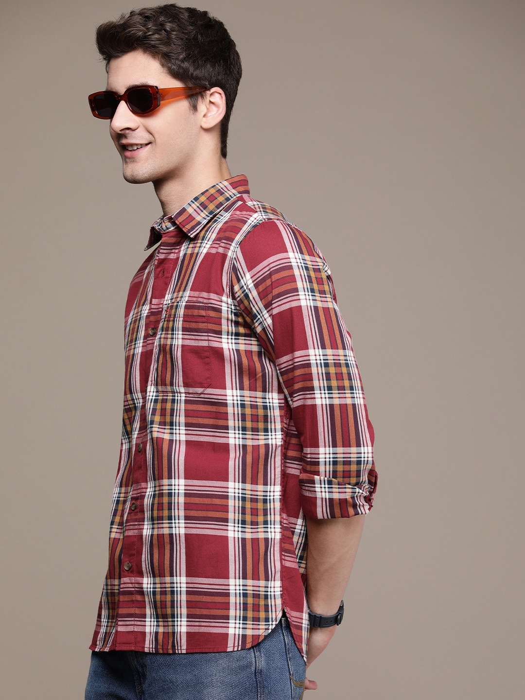 

WROGN Men Pure Cotton Tartan Checks Casual Shirt, Multi