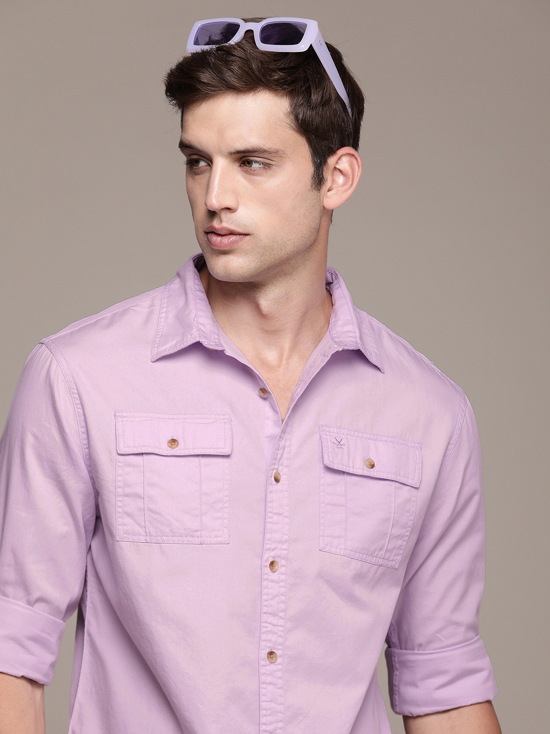 

WROGN Men Pure Cotton Casual Shirt, Lavender