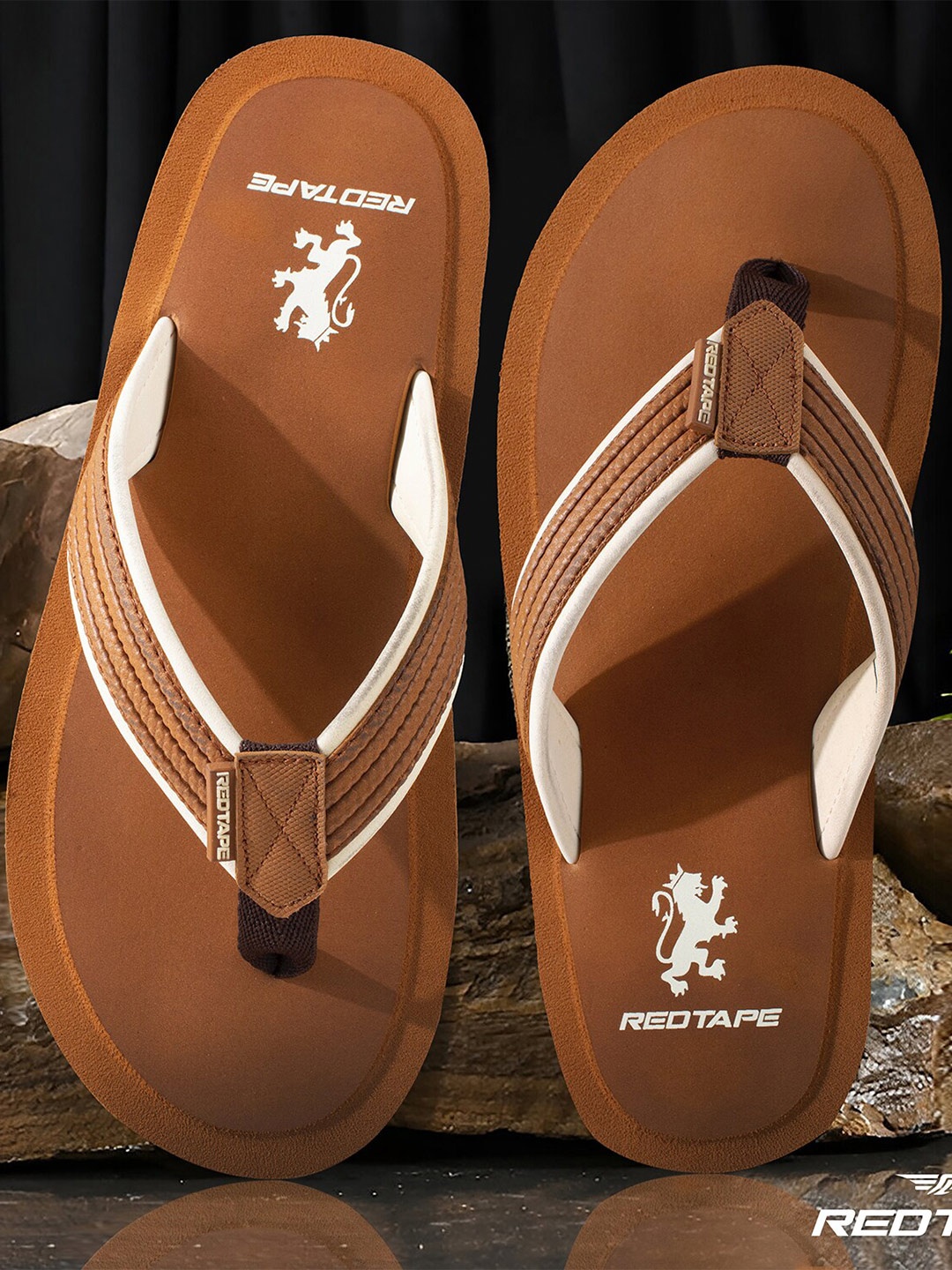 

Red Tape Men Fabric Flexible Thong Flip-Flops, Tan