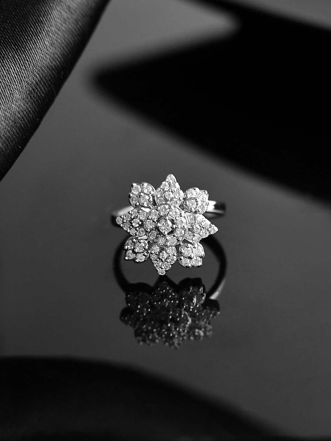 

Voylla Rhodium-Plated Taj Shakila CZ-Studded Finger Ring, Silver