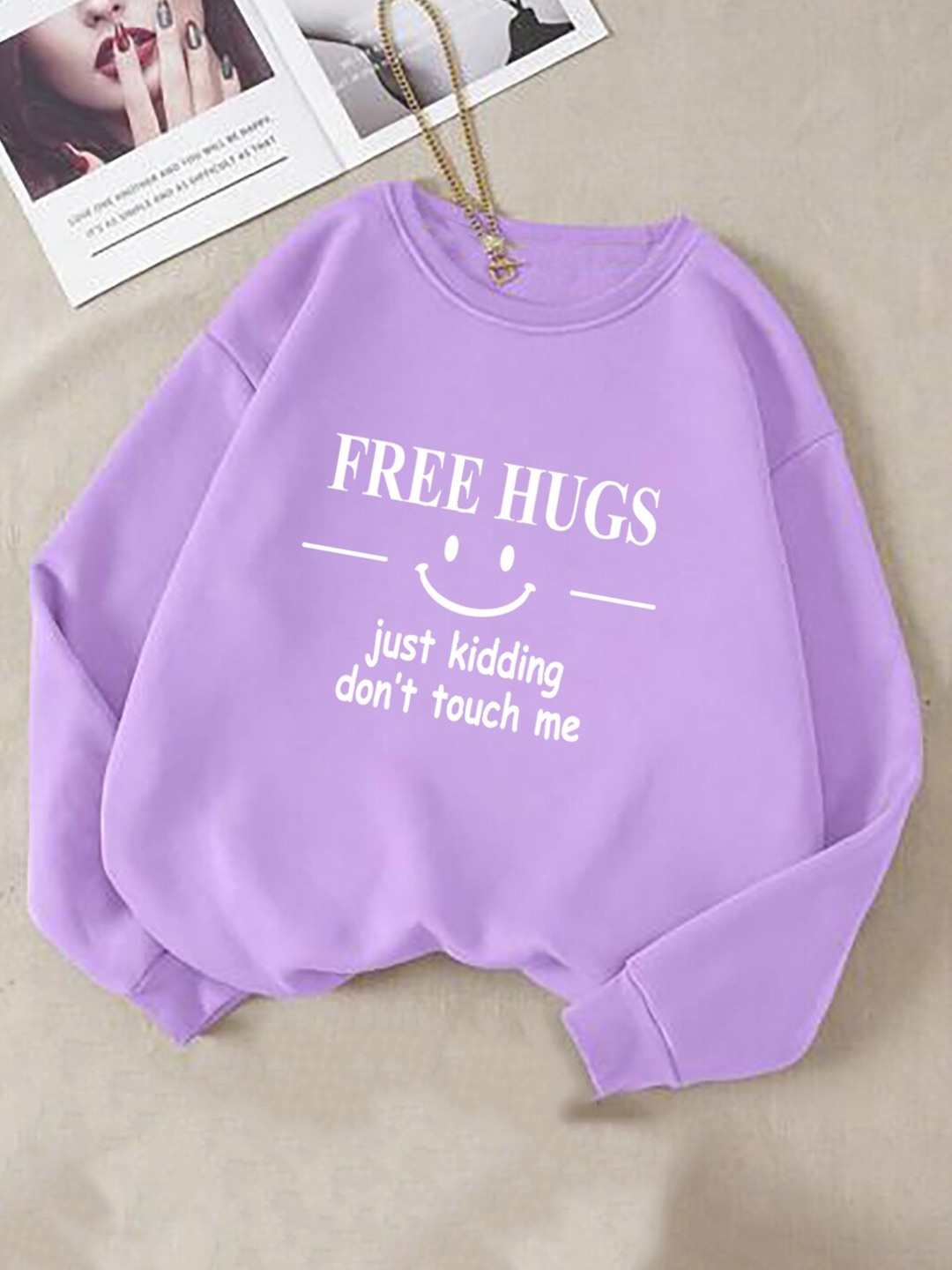 

Kotty Purple Typographic Printed Fleece Sweatshirt