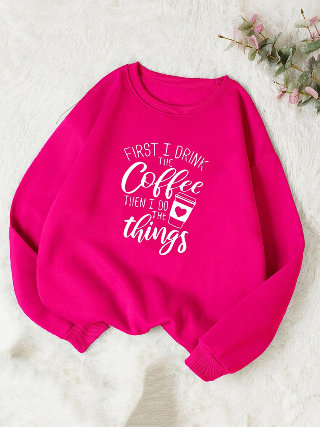 

Kotty Typography Printed Fleece Pullover Sweatshirt, Pink