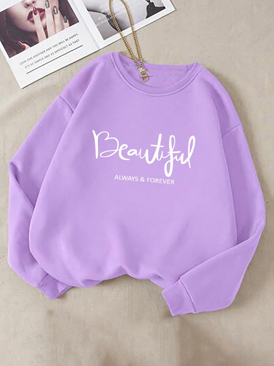 

Kotty Purple Typography Printed Fleece Pullover