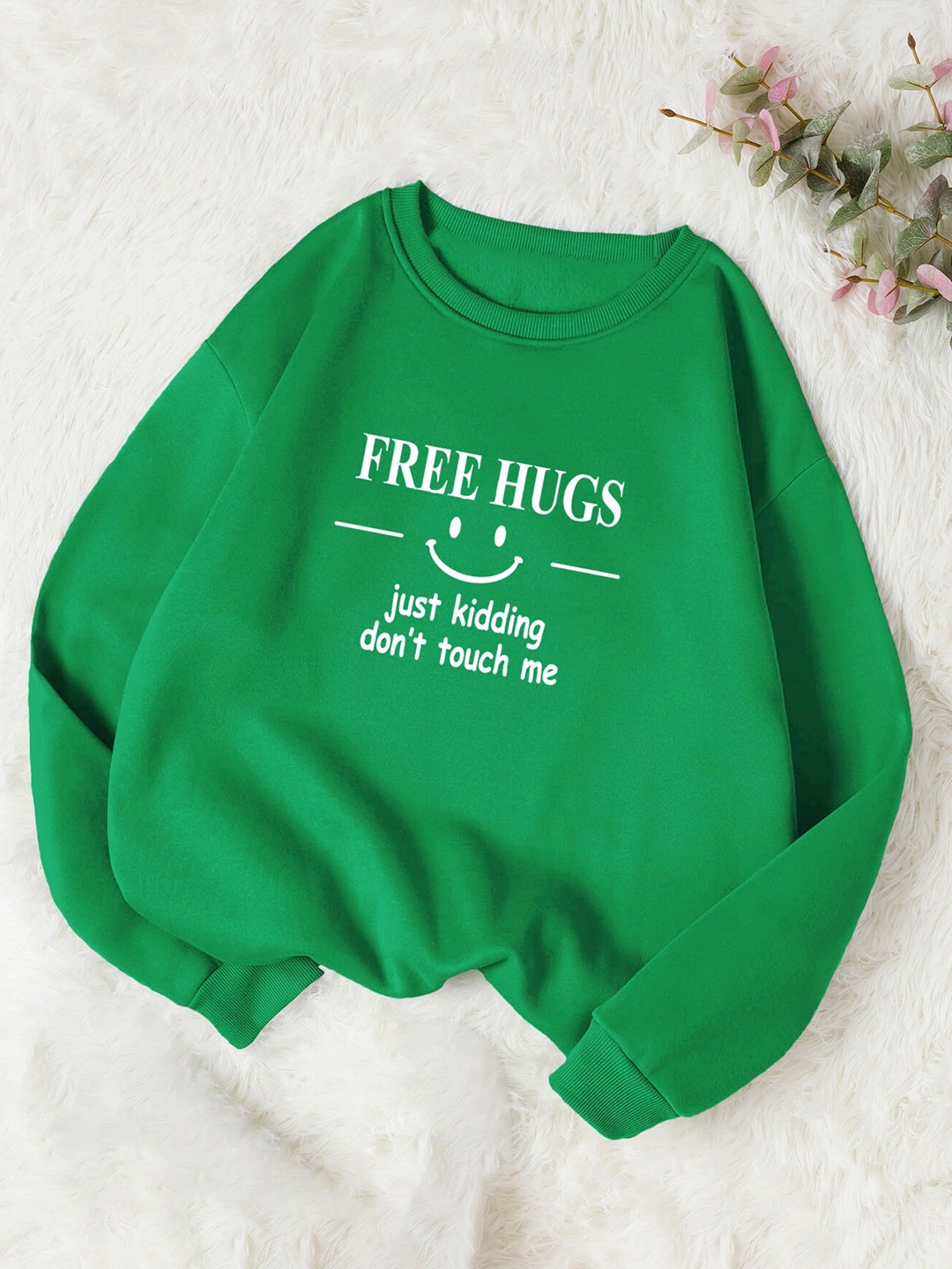 

Kotty Green Typography Printed Fleece Pullover