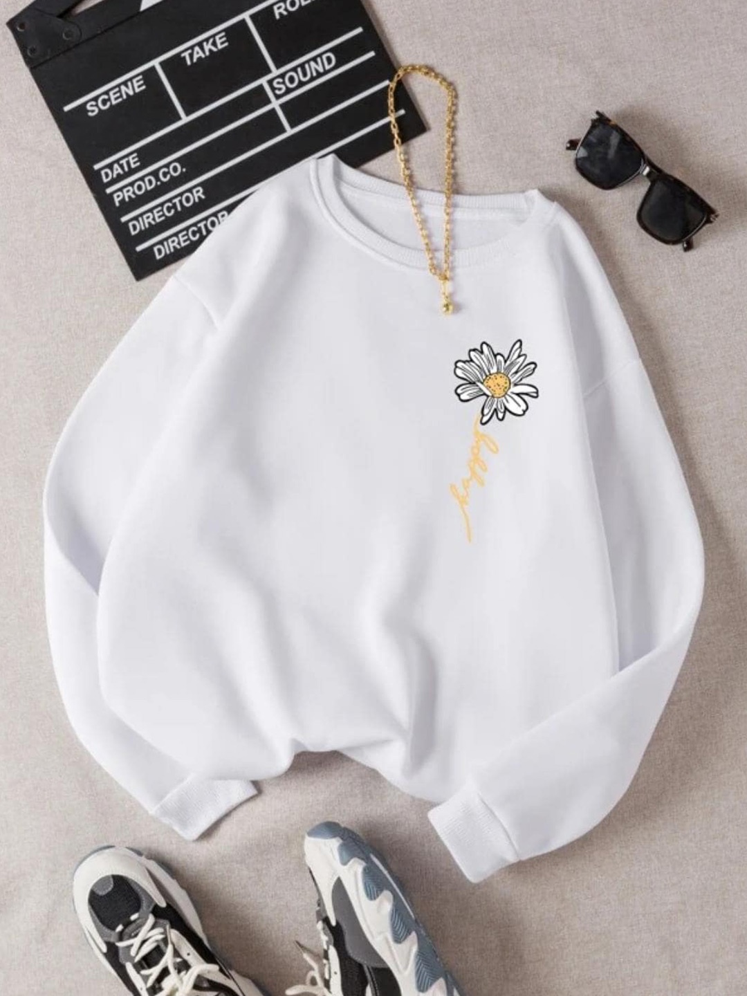 

Kotty Floral Printed Fleece Pullover Sweatshirt, White