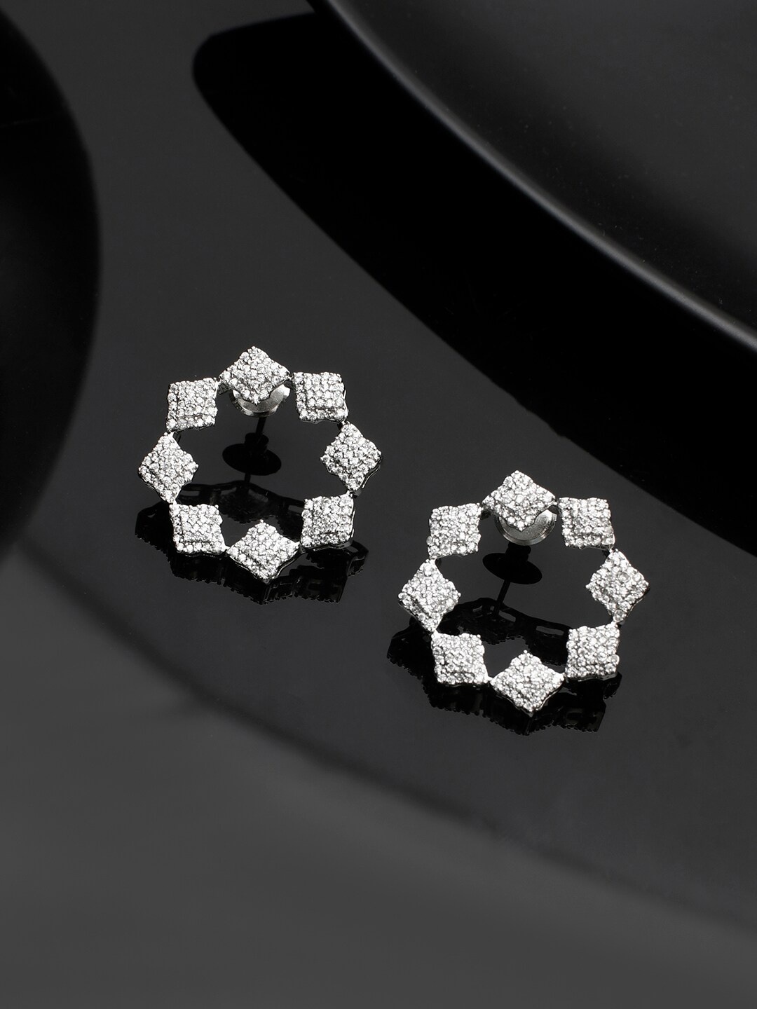

Voylla Rhodium Plated Cubic Zirconia Stud Earrings, Silver
