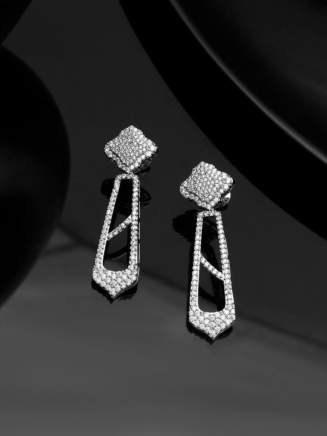 

Voylla Rhodium Plated Cubic Zirconia Drop Earrings, Silver