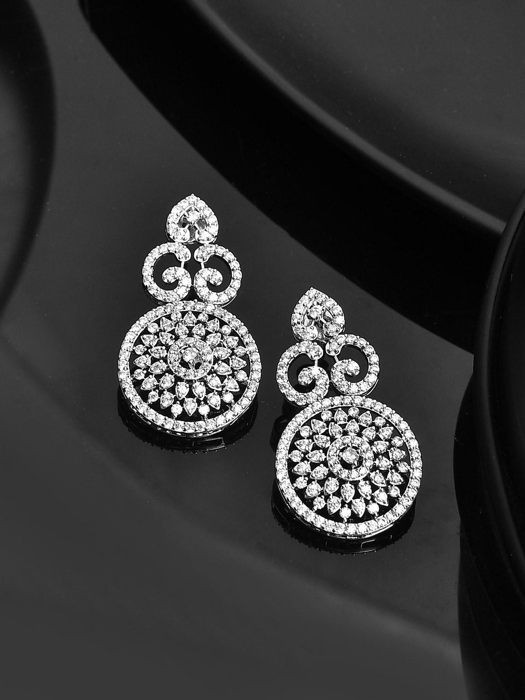 

Voylla Rhodium Plated Cubic Zirconia Drop Earrings, Silver
