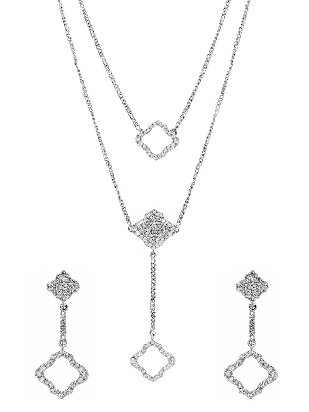 

Voylla Rhodium-Plated CZ-Studded Jewellery Set, Silver
