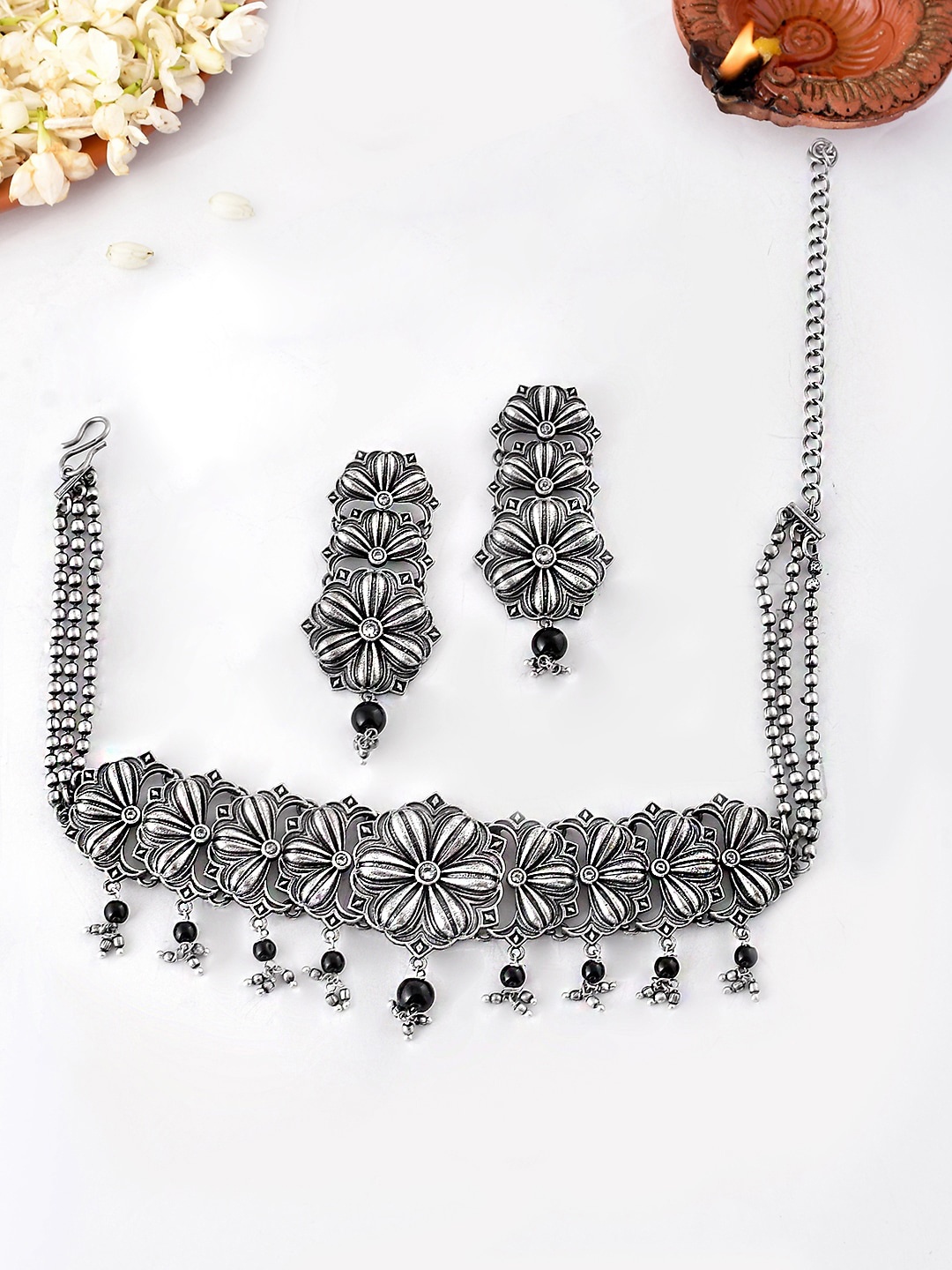 

Voylla Silver-Plated CZ-Studded Jewellery Set