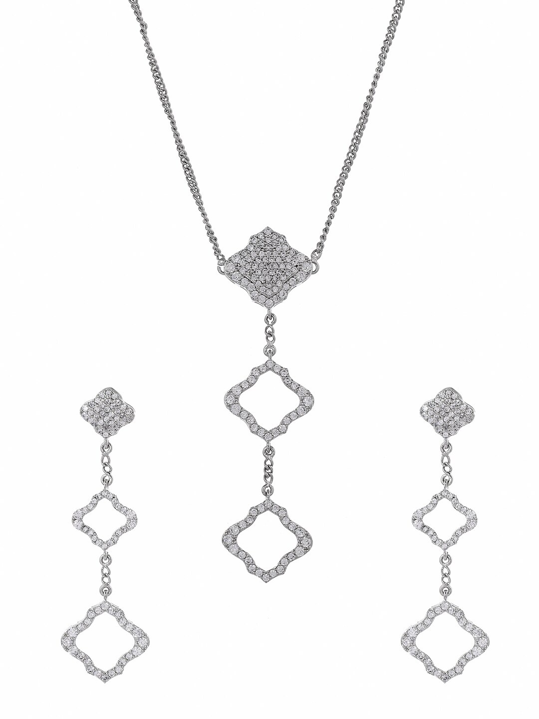 

Voylla Rhodium-Plated CZ Studded Jewellery Set, Silver