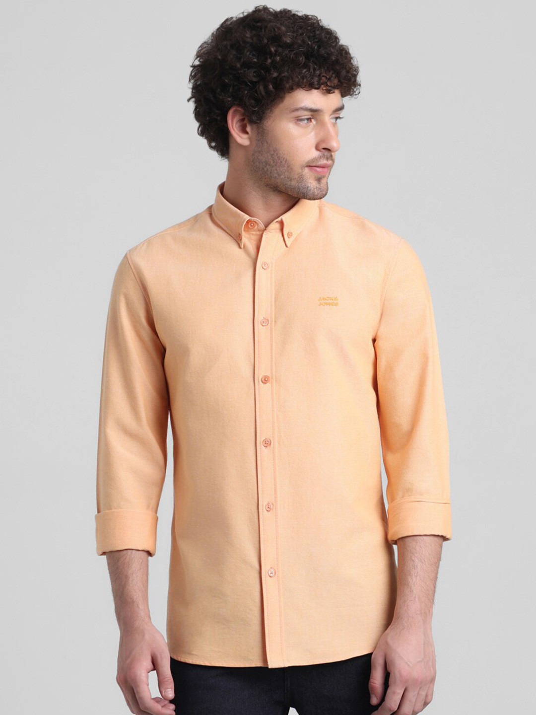 

Jack & Jones Slim Fit Spread Collar Pure Cotton Casual Shirt, Orange