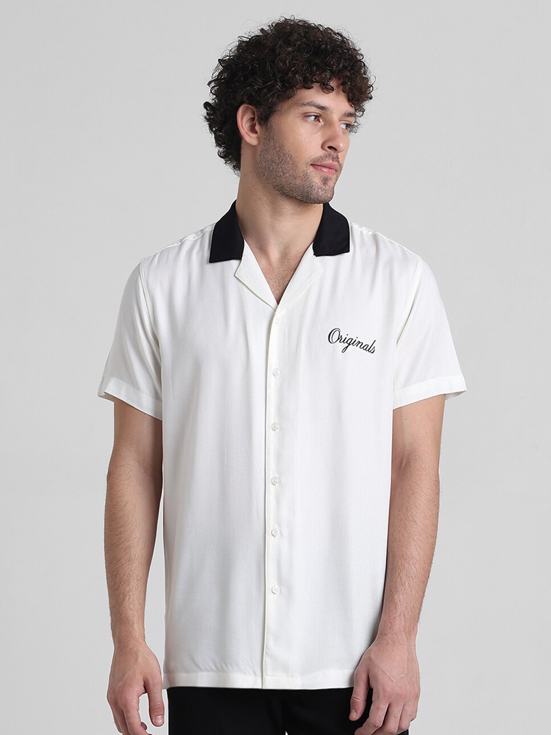 

Jack & Jones Typography Printed Cuban Collar Casual Shirt, White