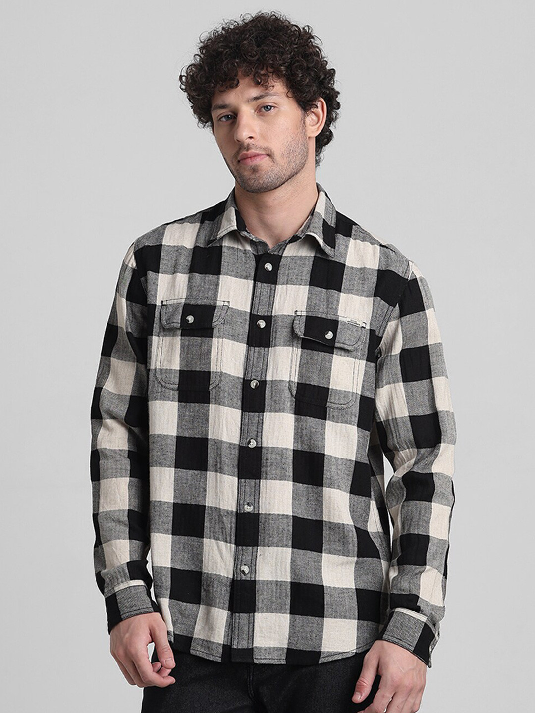 

Jack & Jones Buffalo Checked Cotton Linen Casual Shirt, Black