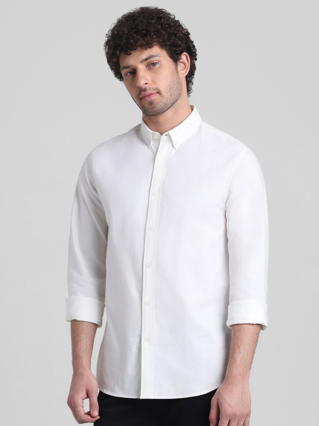 

Jack & Jones Slim Fit Spread Collar Pure Cotton Casual Shirt, White
