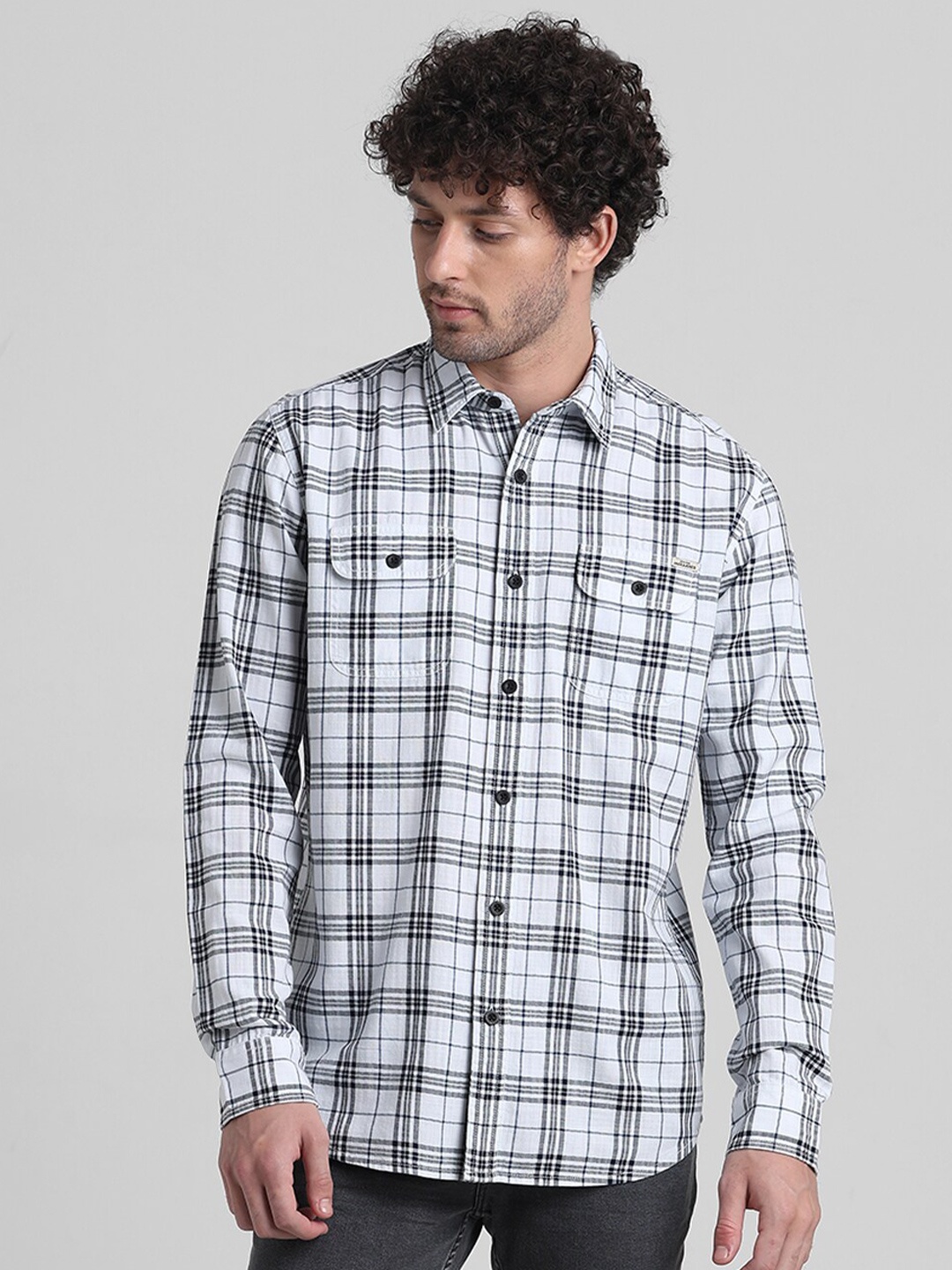 

Jack & Jones Tartan Checked Pure Cotton Casual Shirt, White