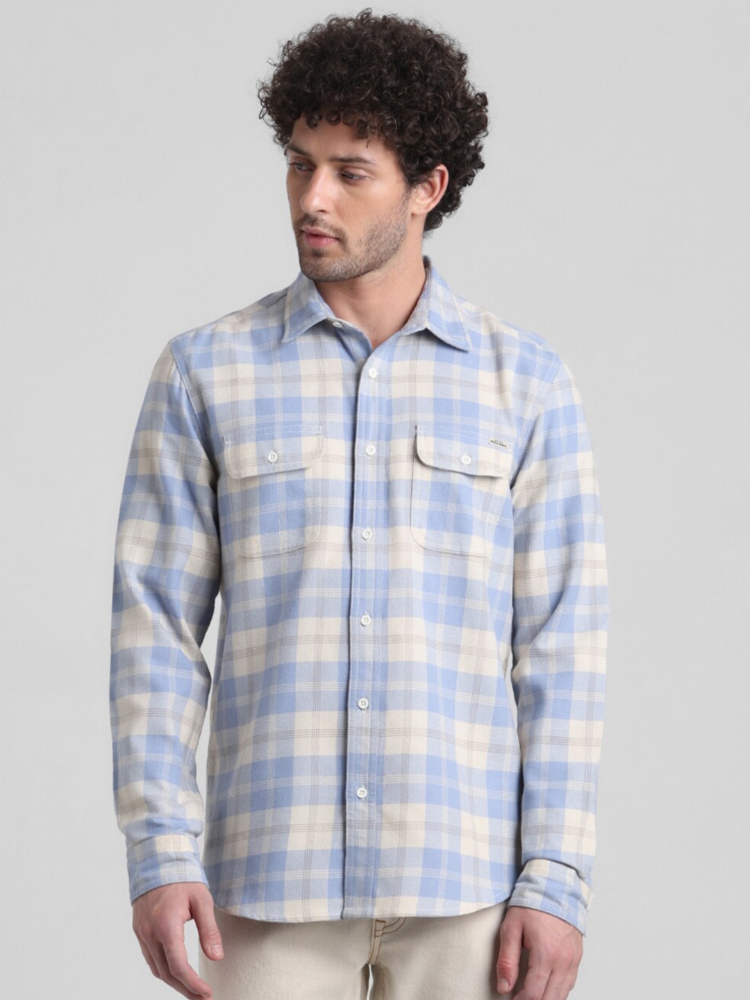 

Jack & Jones Tartan Checked Pure Cotton Casual Shirt, Blue