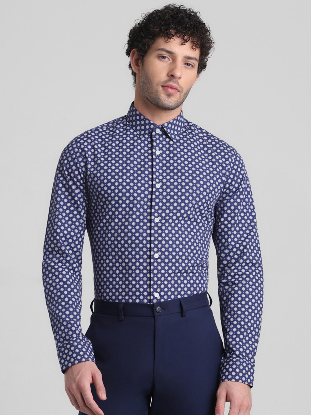 

Jack & Jones Geometric Printed Slim Fit Pure Cotton Formal Shirt, Blue